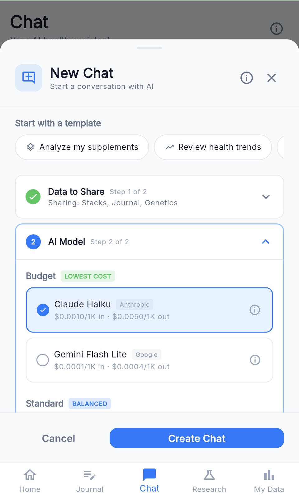 Select your AI model